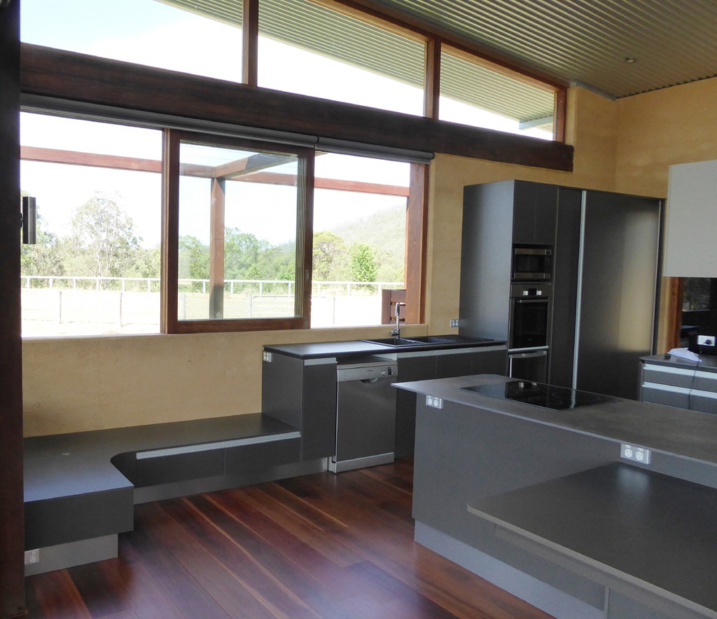 kitchen on rammed earth